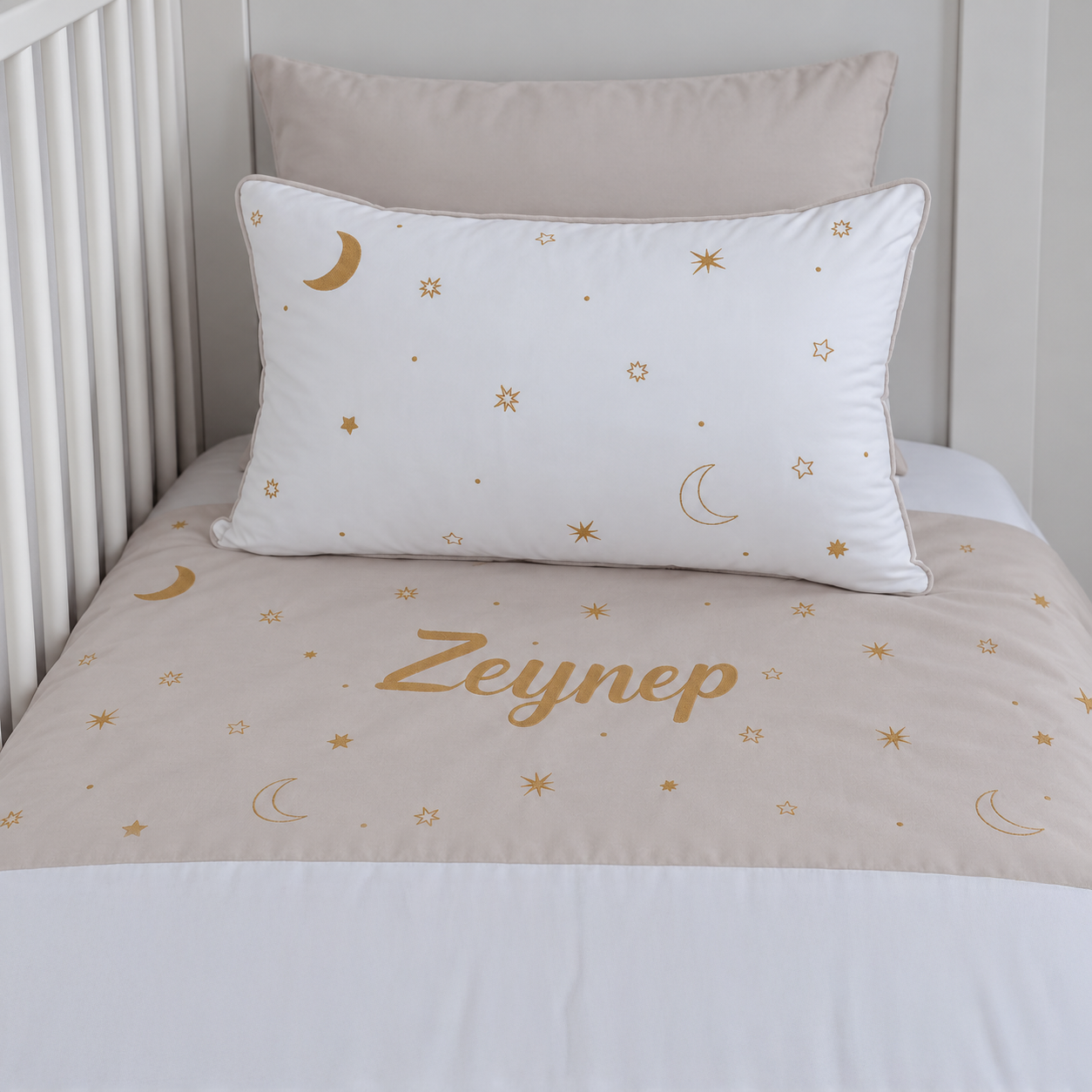 Baby Star Kişiye Özel Nakışlı Nevresim Takımı Bej