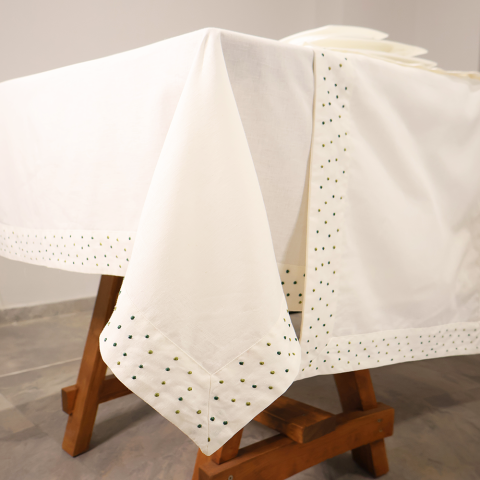 Spots Keten Masa Örtüsü Yeşil - 150x155