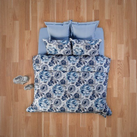 %100 Pamuk Saten Rossy  Nevresim Takımı Mavi - Tek Kişilik - Fitted Çarşaf