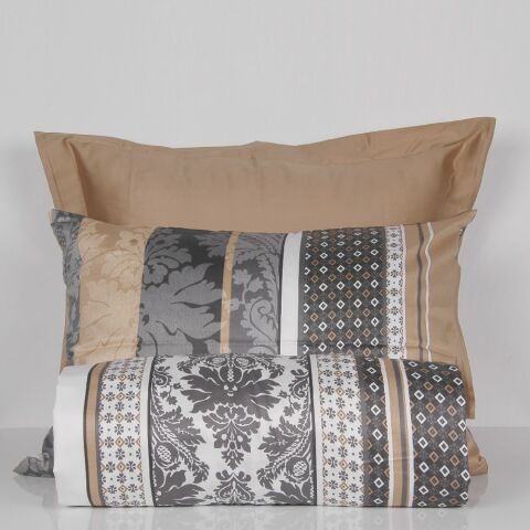 %100 Pamuk Saten Retro  Nevresim Takımı Bej - Tek Kişilik - Düz Çarşaf