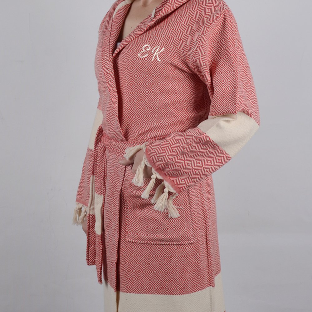 Kişiye Özel Nakışlı Peştemal Bornoz S-M - Kırmızı