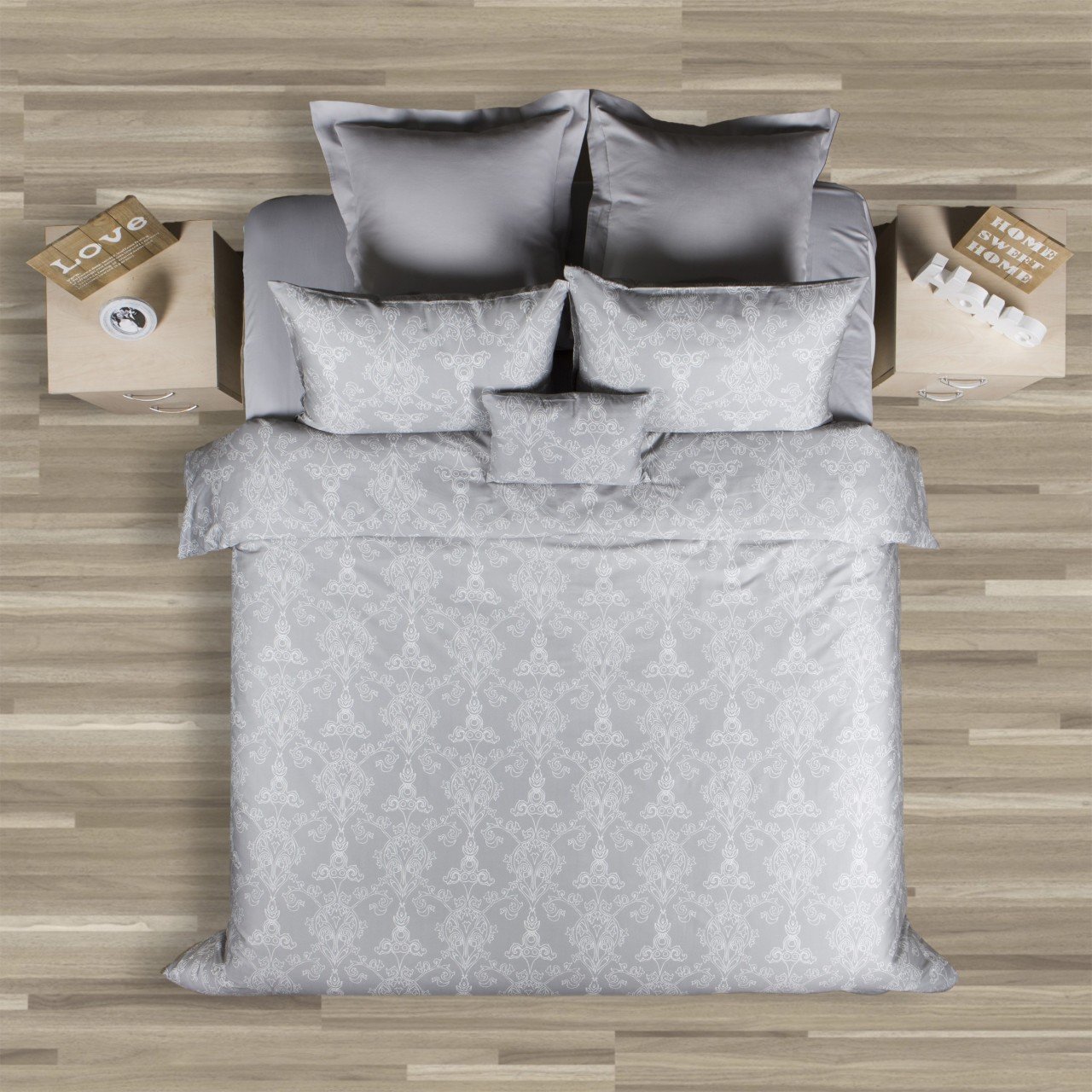 %100 Pamuk Saten Grace  Nevresim Takımı Gri - Tek Kişilik - Fitted Çarşaf