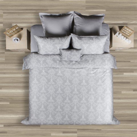 %100 Pamuk Saten Grace  Nevresim Takımı Gri - Tek Kişilik - Fitted Çarşaf
