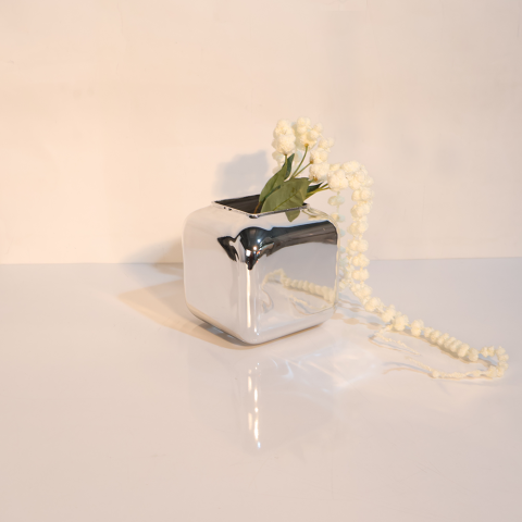 Gümüş kare cam vazo 15x16 cm dekoratif aksesuar