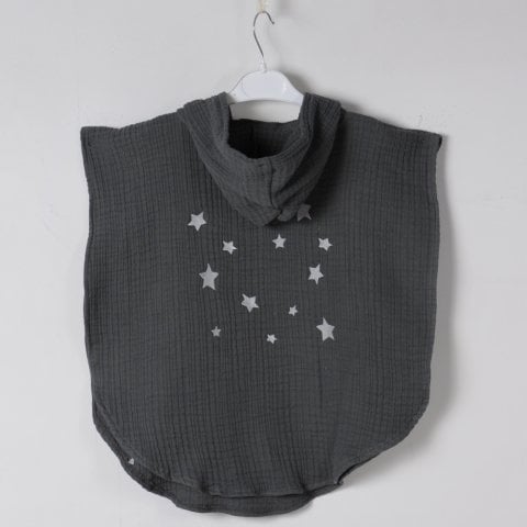 Çocuk Panço Sırt Nakışlı Koyu Gri - 3-5