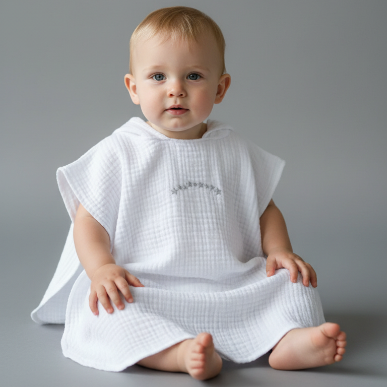 Çocuk Panço Göğüs Nakışlı Beyaz - 3-5