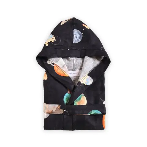 Galaxy Dog Çocuk Müslin Bornoz Siyah - 4-6