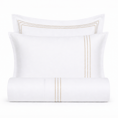 80 Tel İplik %100 Pamuk Saten Classic Trio Nevresim Takımı Pudra - King Size - Düz Çarşaf