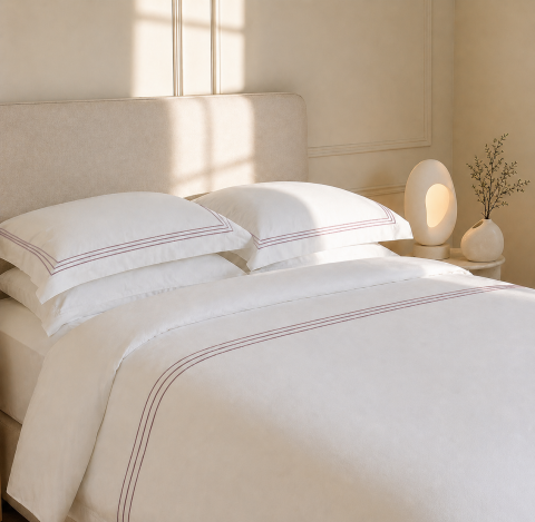 80 Tel İplik %100 Pamuk Saten Classic Trio Nevresim Takımı Pudra - King Size - Fitted Çarşaf