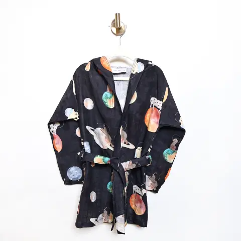 Galaxy Dog Çocuk Müslin Bornoz Siyah - 7-8