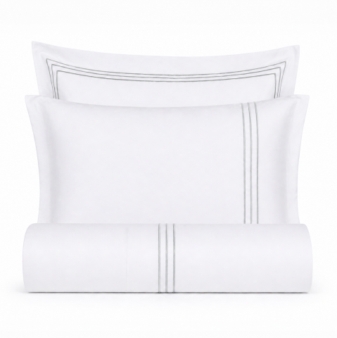 80 Tel İplik %100 Pamuk Saten Classic Trio Nevresim Takımı Gri - King Size - Düz Çarşaf