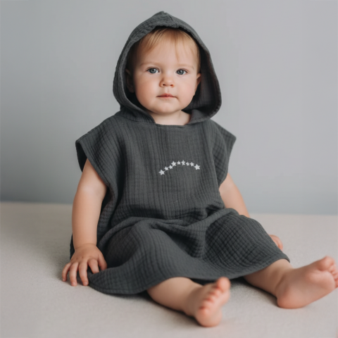 Çocuk Panço Göğüs Nakışlı Koyu Gri - 3-5