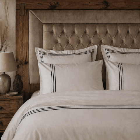 80 Tel İplik %100 Pamuk Saten Classic Trio Nevresim Takımı Siyah - King Size - Düz Çarşaf