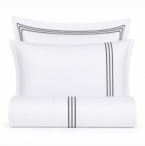 80 Tel İplik %100 Pamuk Saten Classic Trio Nevresim Takımı Siyah - King Size - Düz Çarşaf