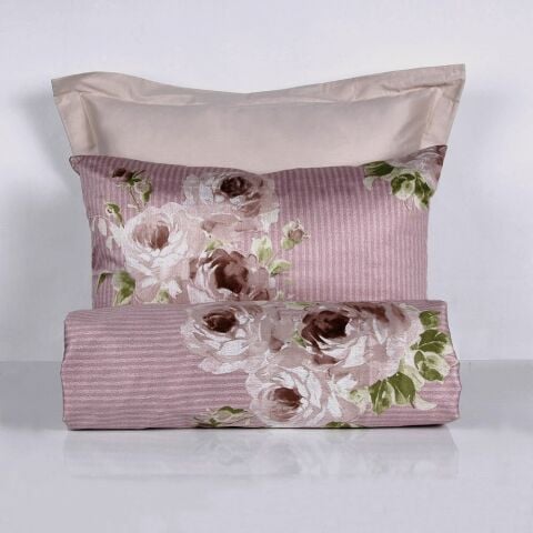 %100 Pamuk Saten Luna  Nevresim Takımı Moka - Çift Kişilik - Düz Çarşaf