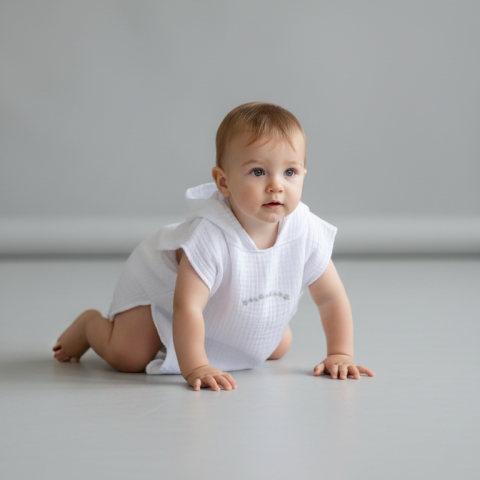 Çocuk Panço Göğüs Nakışlı Beyaz - 1-3