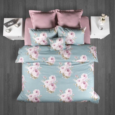 %100 Pamuk Saten Luna  Nevresim Takımı Mint - Tek Kişilik - Düz Çarşaf