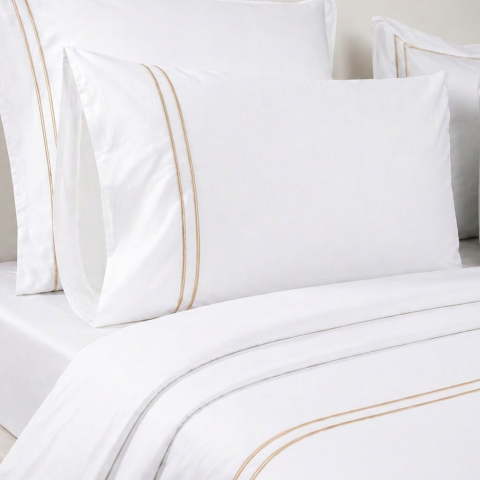 150 Tel İplik %100 Pamuk Classic Duo Nevresim Takımı Bej - King Size - Düz Çarşaf