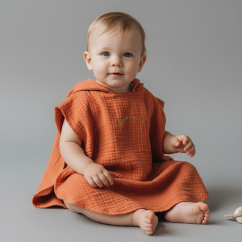 Çocuk Panço Göğüs Nakışlı Oranj - 1-3