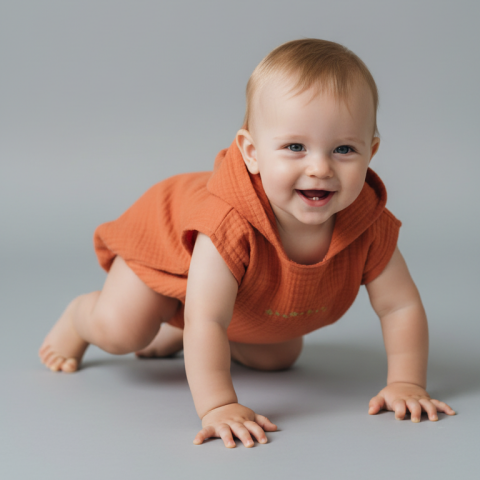 Çocuk Panço Göğüs Nakışlı Oranj - 1-3