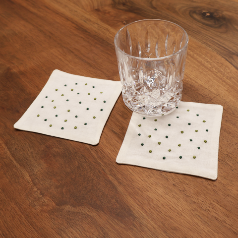 Spots keten bardak altlığı doğal dokulu masa tekstili aksesuarı