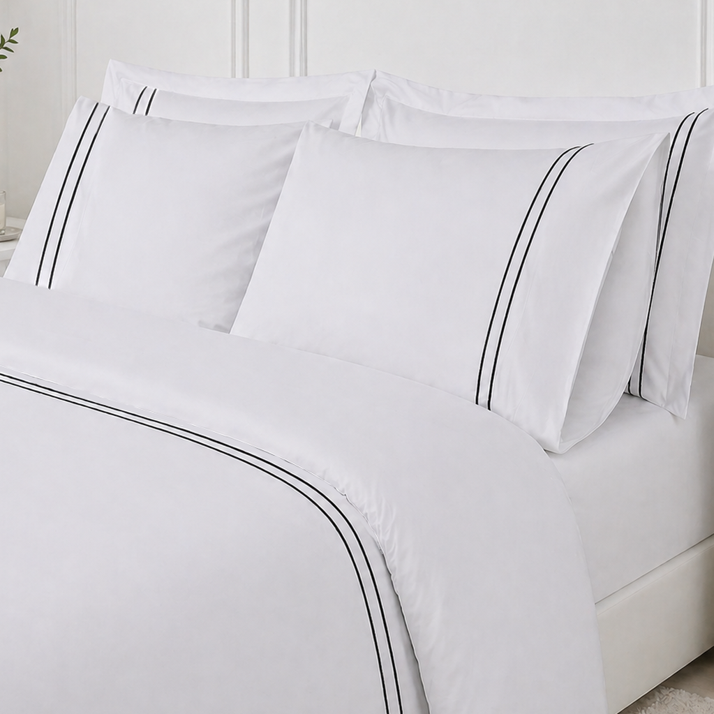 150 Tel İplik %100 Pamuk Classic Duo Nevresim Takımı Siyah - King Size - Düz Çarşaf
