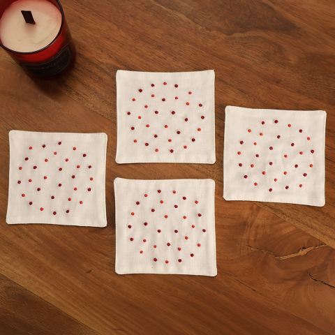 Spots Keten Bardak Altlığı Kırmızı - 10x10*4