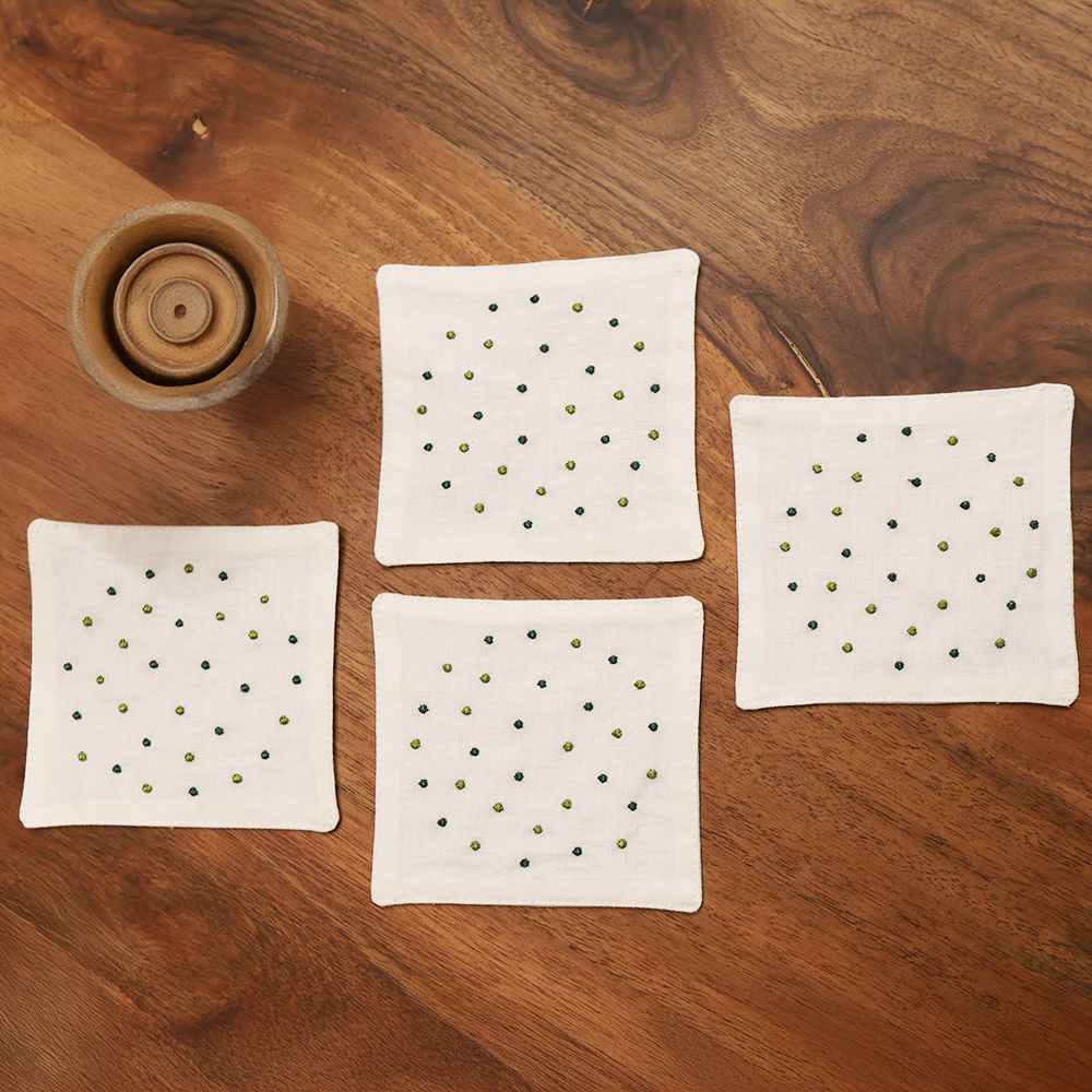 Spots Keten Bardak Altlığı Yeşil - 10x10*4
