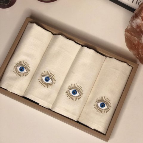 4'lü Mystic Nakışlı Misafir Havlusu Şık Dekoratif Banyo Havlu Seti