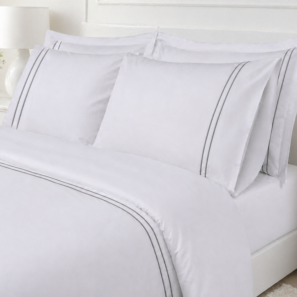 150 Tel İplik %100 Pamuk Classic Duo Nevresim Takımı Gri - King Size - Fitted Çarşaf