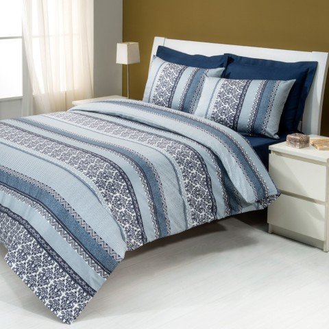 %100 Pamuk Saten Allure  Nevresim Takımı Lacivert - Tek Kişilik - Düz Çarşaf