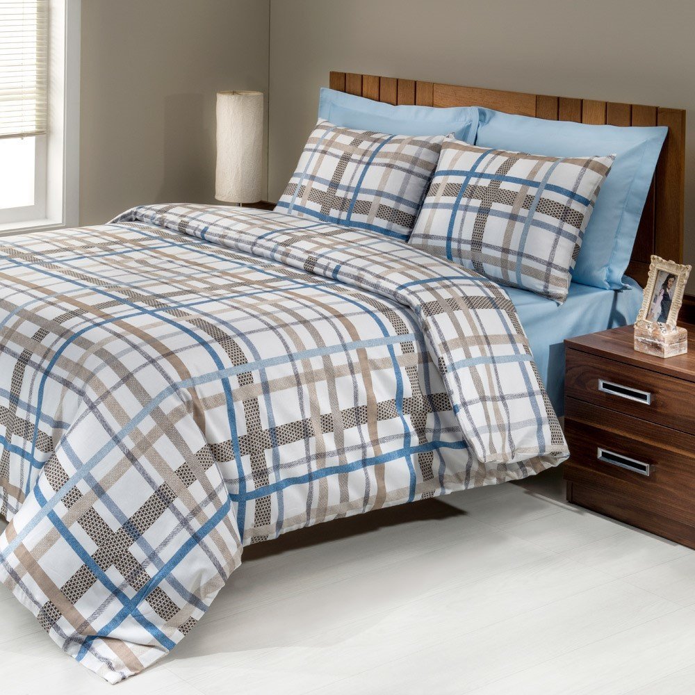 %100 Pamuk Saten Emily  Nevresim Takımı Mavi - Tek Kişilik - Düz Çarşaf