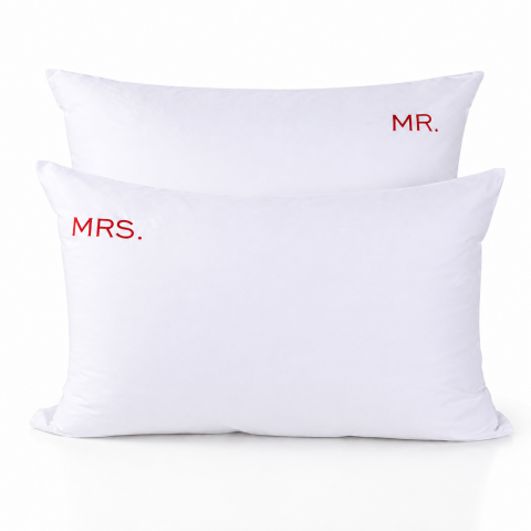 MR. MRS. Nakışlı Standart  Yastık Kılıfı Gold - 120 Tel Kumaş