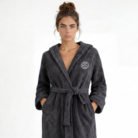 Kişiye Özel Nakışlı Kapüşonlu Bornoz S-M - Lacivert