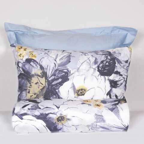 %100 Pamuk Saten Floris  Nevresim Takımı Mavi - Tek Kişilik - Fitted Çarşaf