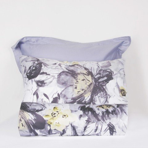 %100 Pamuk Saten Floris  Nevresim Takımı Lila - Tek Kişilik - Düz Çarşaf