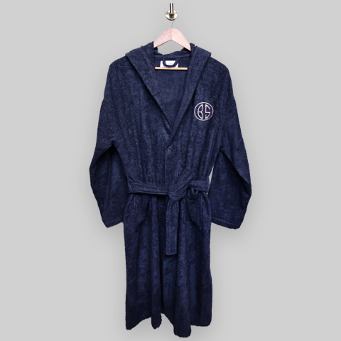 Kişiye Özel Nakışlı Kapüşonlu Bornoz S-M - Lacivert