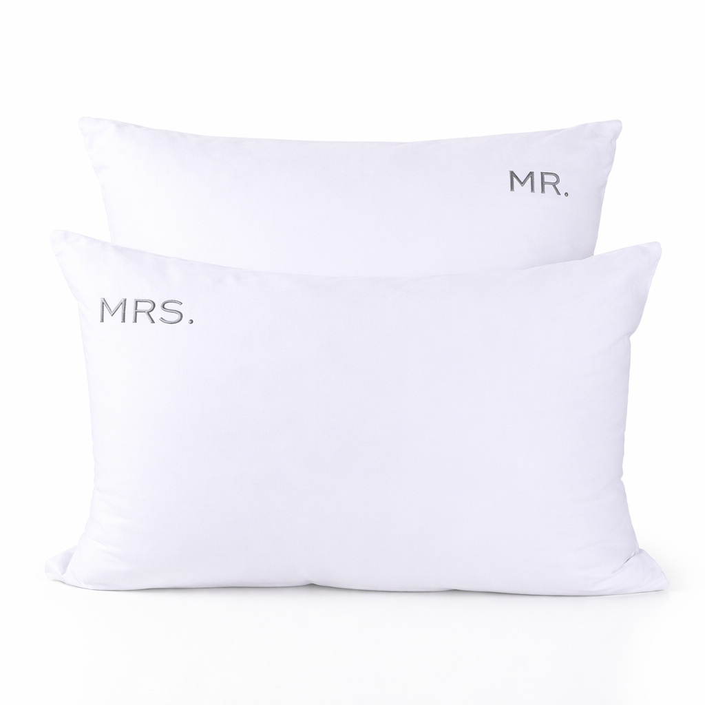 MR. MRS. Nakışlı Standart  Yastık Kılıfı Silver - 80 Tel Kumaş