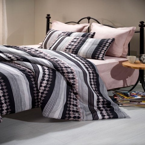 %100 Pamuk Saten Louis  Nevresim Takımı Pembe - Tek Kişilik - Fitted Çarşaf