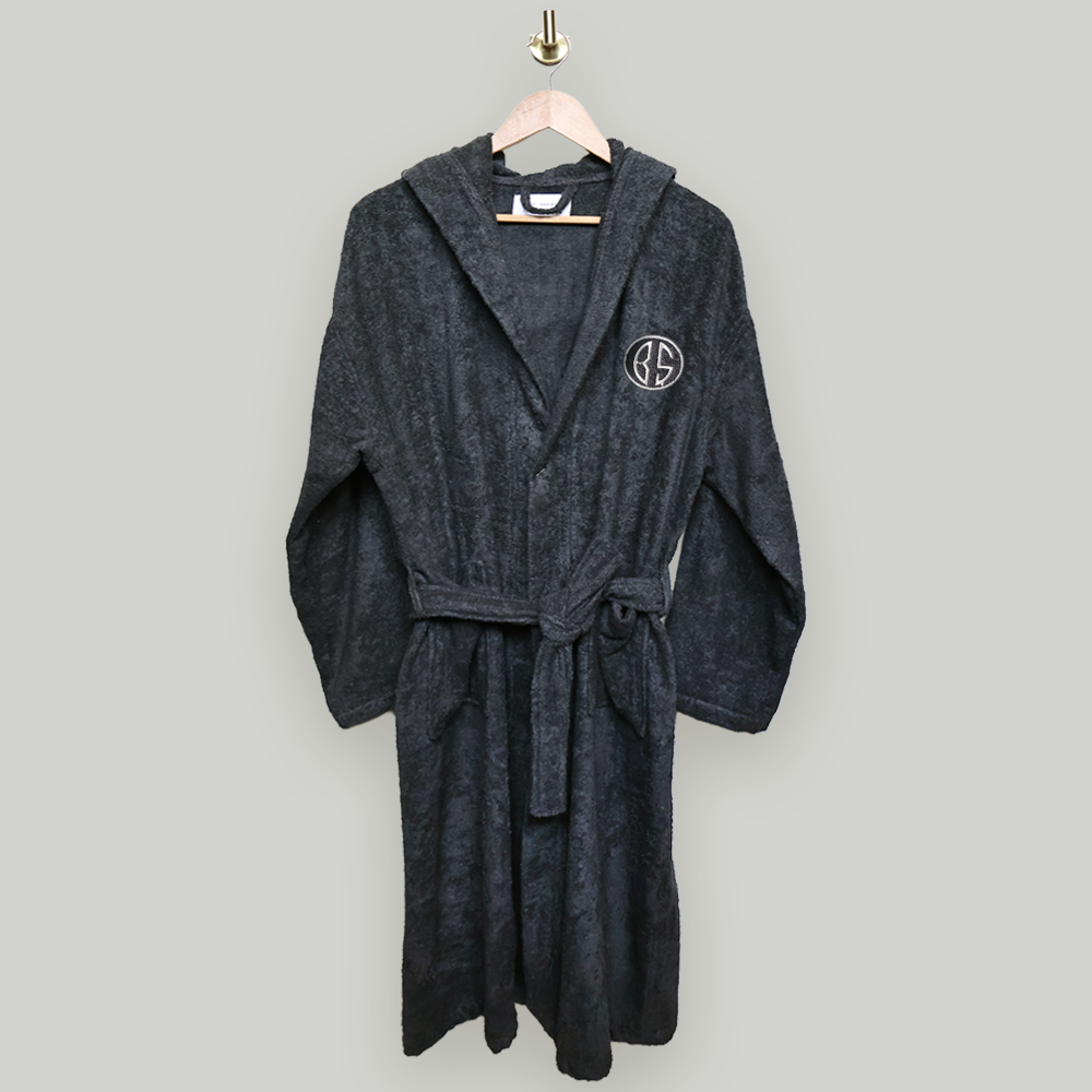 Kişiye Özel Nakışlı Kapüşonlu Bornoz L-XL - Antrasit