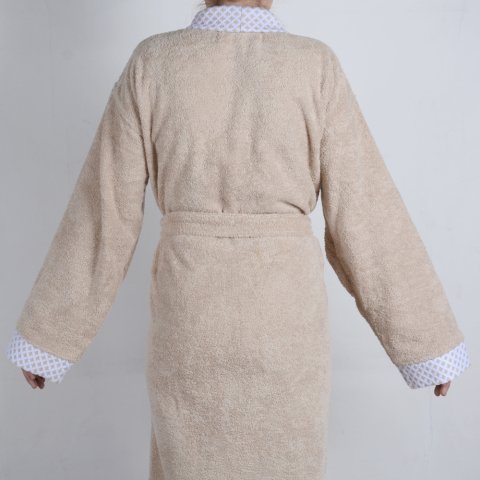 Kişiye Özel Nakışlı Beyaz Yaka Kimono Bornoz Seti M-L - Bej