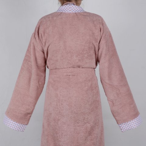 Kişiye Özel Nakışlı Beyaz Yaka Kimono Bornoz Seti M-L - Pudra