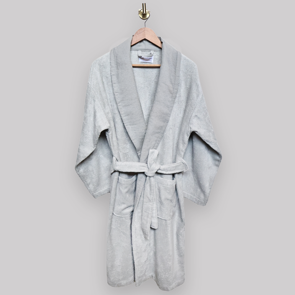 Keten Yakalı Bornoz ve Bas Havlusu S-M - Gri
