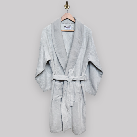 Keten Yakalı Bornoz ve Bas Havlusu S-M - Gri