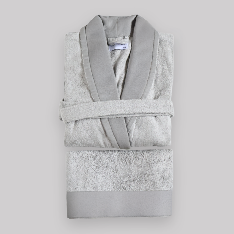Keten Yakalı Bornoz ve Bas Havlusu L-XL - Gri