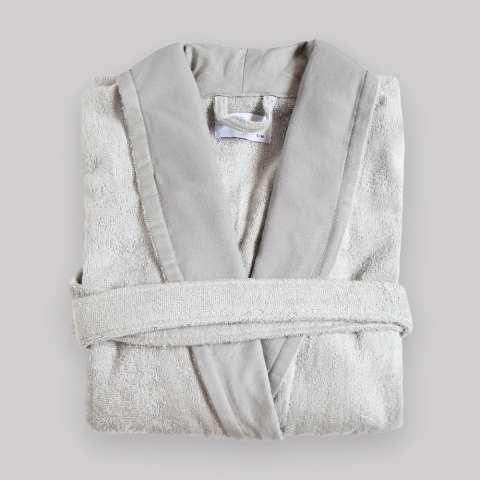 Keten Yakalı Bornoz ve Bas Havlusu L-XL - Gri