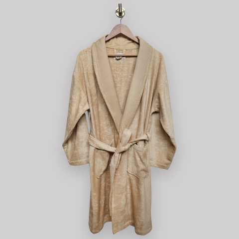 Keten Yakalı Bornoz ve Bas Havlusu S-M - Bej
