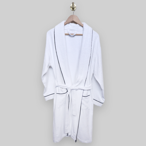 Biyeli Beyaz Bornoz L-XL - Siyah