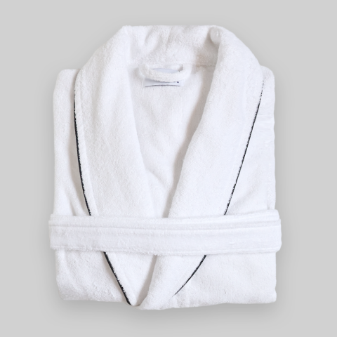 Biyeli Beyaz Bornoz L-XL - Siyah