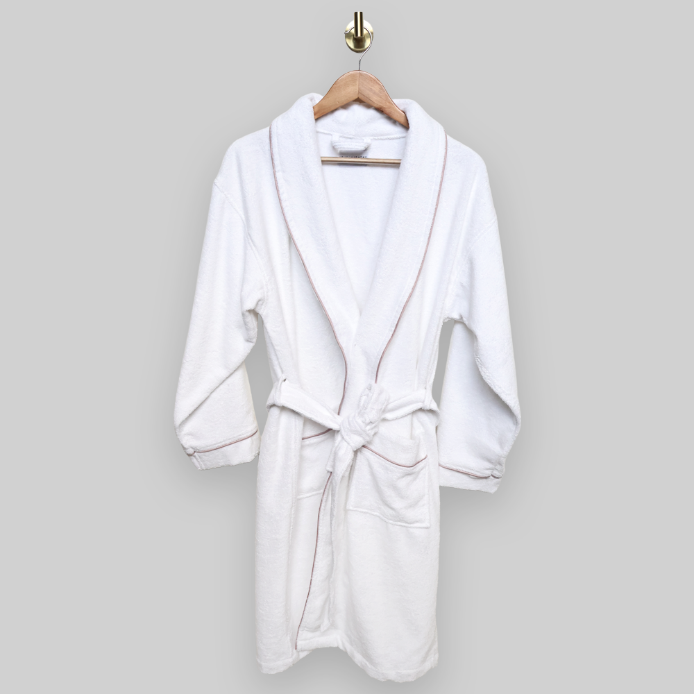 Biyeli Beyaz Bornoz S-M - Pudra